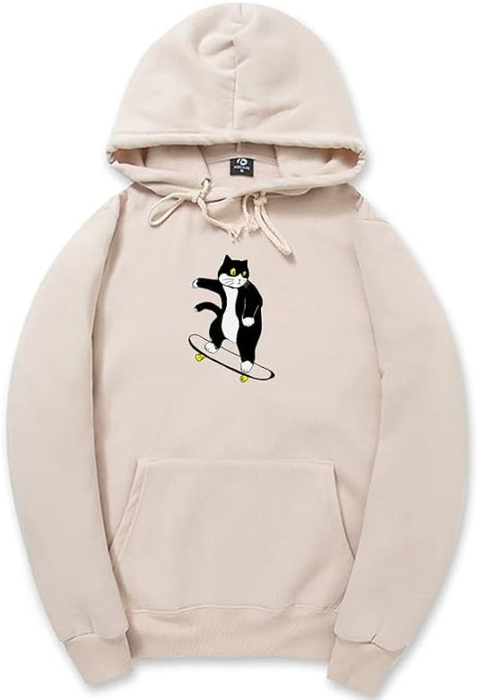 CORIRESHA Teen Cat Lover Hoodie Long Sleeve Drawstring Kangaroo Pocket Cute Skateboard Sweatshirt