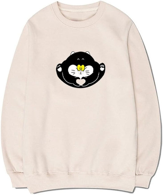 CORIRESHA Teen Cute Cat Crew Neck Long Sleeve Cotton Basic Pullover Sweatshirt
