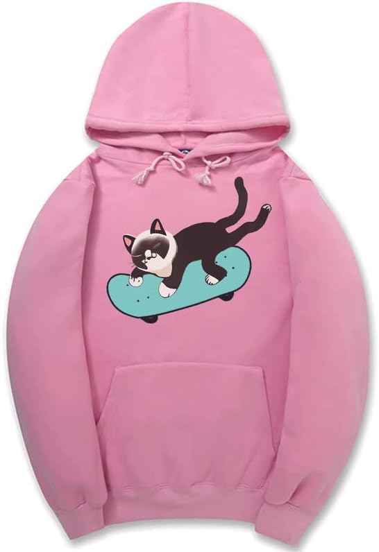 CORIRESHA Teen Cat Lovers Hoodie Skateboard Casual Long Sleeve Soft Sweatshirt With Kangaroo Pocket