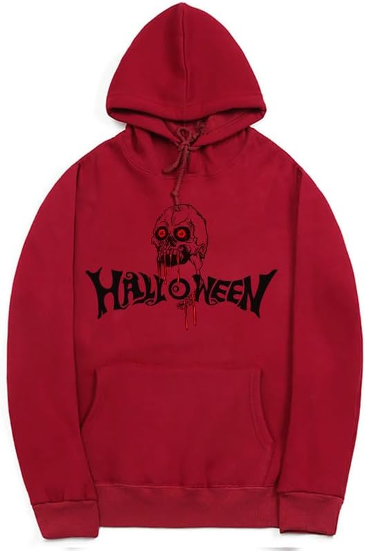 CORIRESHA Halloween Skull Hoodie Long Sleeve Drawstring Cotton Unisex Bloodstained Sweatshirt