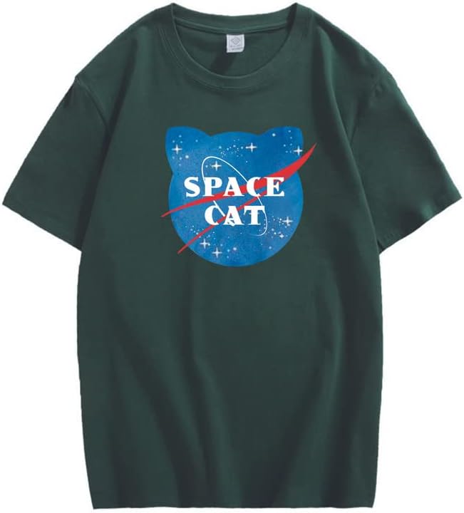 CORIRESHA Camiseta unisex de manga corta con estampado de gato espacial Kawaii