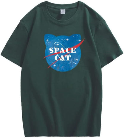 CORIRESHA Camiseta unisex de manga corta con estampado de gato espacial Kawaii