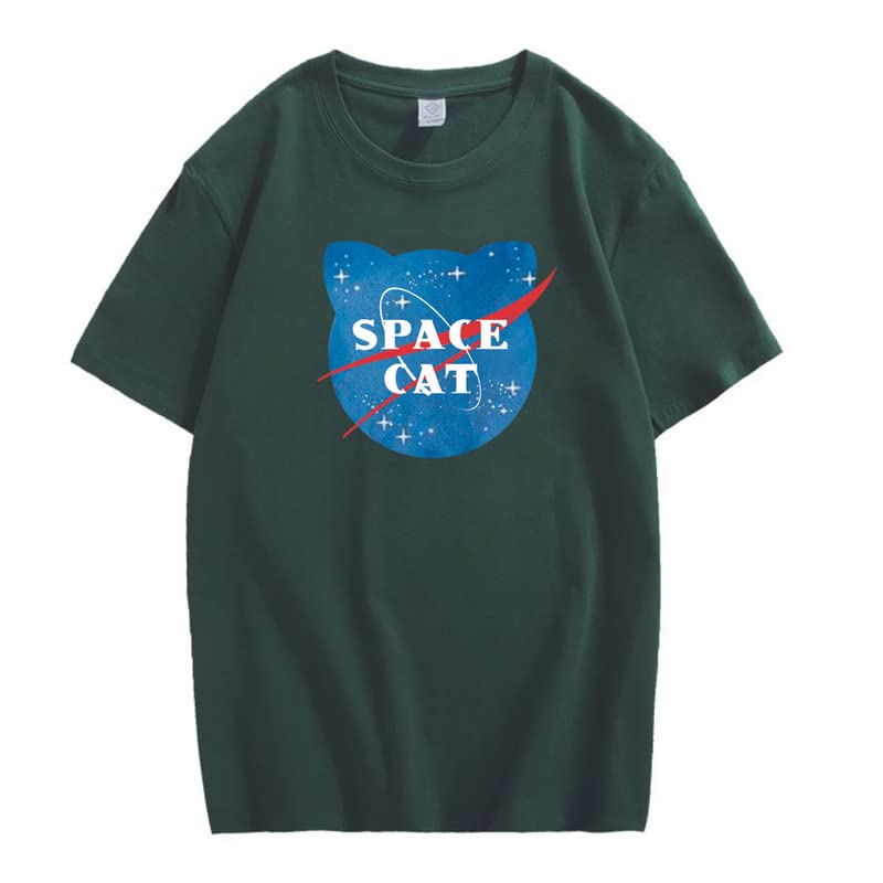 CORIRESHA Camiseta unisex de manga corta con estampado de gato espacial Kawaii
