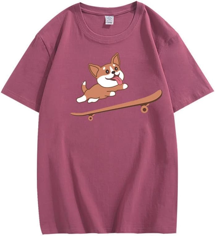 CORIRESHA Adolescente Lindo Shiba Inu Perro Monopatín Cuello Redondo Manga Corta Camiseta Acogedora