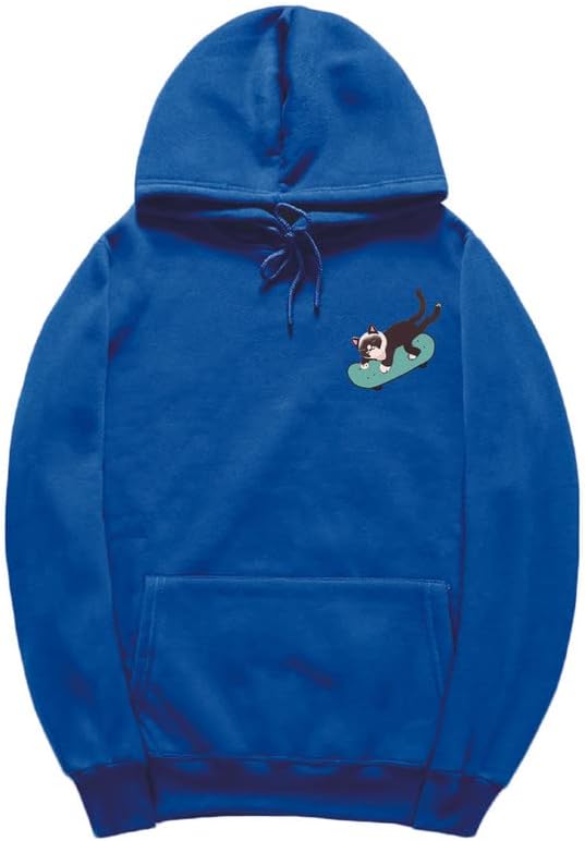 CORIRESHA Sudadera con capucha de manga larga con cordón y diseño de gato monopatín para jóvenes