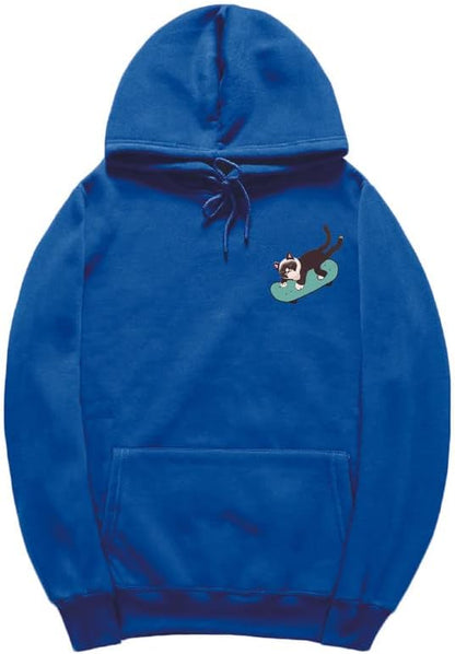 CORIRESHA Sudadera con capucha de manga larga con cordón y diseño de gato monopatín para jóvenes