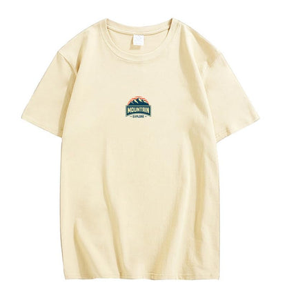 CORIRESHA Camiseta unisex de algodón holgada de manga corta con cuello redondo y gráfico de montaña retro