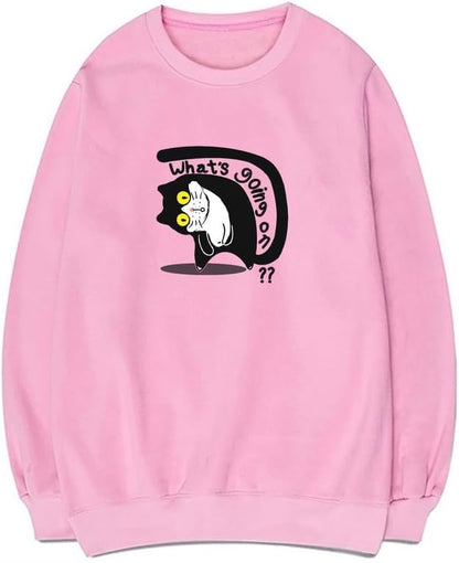 CORIRESHA Women's Teen Cute Sweatshirt Crew Neck Long Sleeve Soft Cat Lovers Pullover