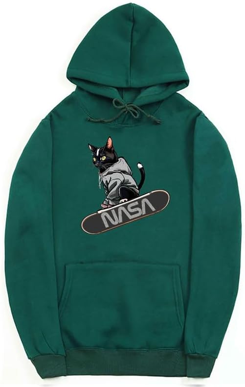 CORIRESHA Adolescente Lindo Gato Skateboarding Sudadera con capucha Casual Manga Larga Cordón Básico NASA Sudadera