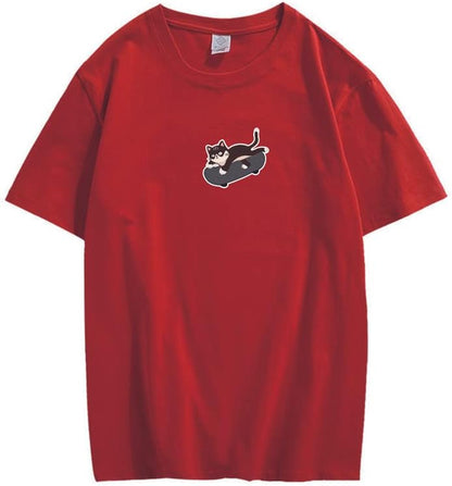 CORIRESHA Unisex Kawaii Ropa Cuello Redondo Manga Corta Lindo Monopatín Gato Camiseta Suelta