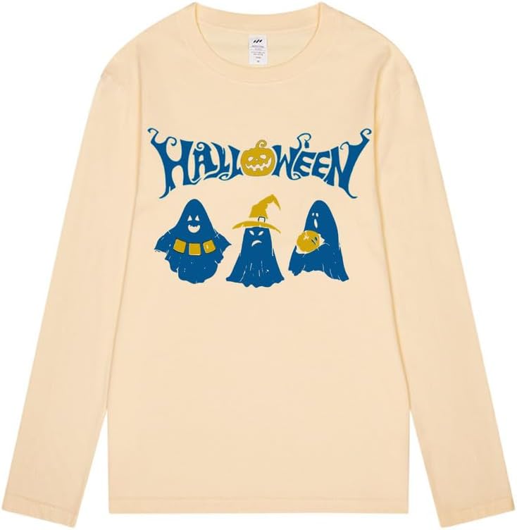 CORIRESHA Teen Ghost Camiseta Cuello Redondo Manga Larga Algodón Harajuku Halloween Tops