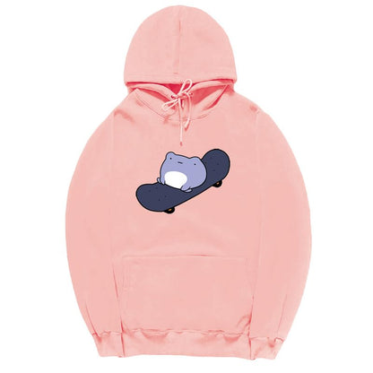 CORIRESHA Sudadera con capucha de rana linda para niñas adolescentes, manga larga, con cordón, para monopatín, Kawaii