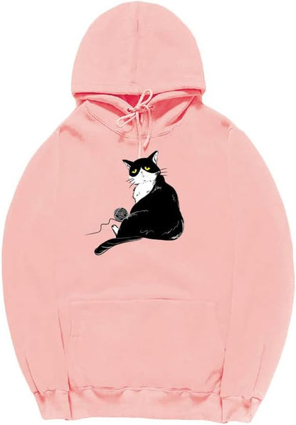 CORIRESHA Halloween Lindo Gato Sudadera con Capucha Manga Larga Cordón Bolsillo Canguro Sudadera Unisex