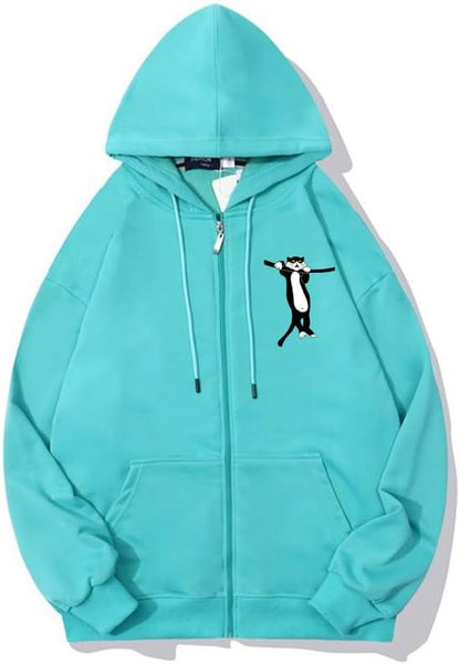 CORIRESHA Unisex Cat Lovers Zip Hoodie Long Sleeve Casual Cute Sweatshirt