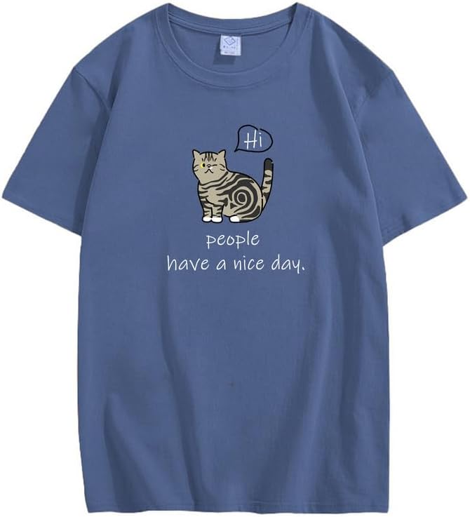 CORIRESHA Adolescente Lindo Gato Cuello Redondo Manga Corta Casual Letra Personalizada Camiseta