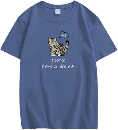 CORIRESHA Adolescente Lindo Gato Cuello Redondo Manga Corta Casual Letra Personalizada Camiseta