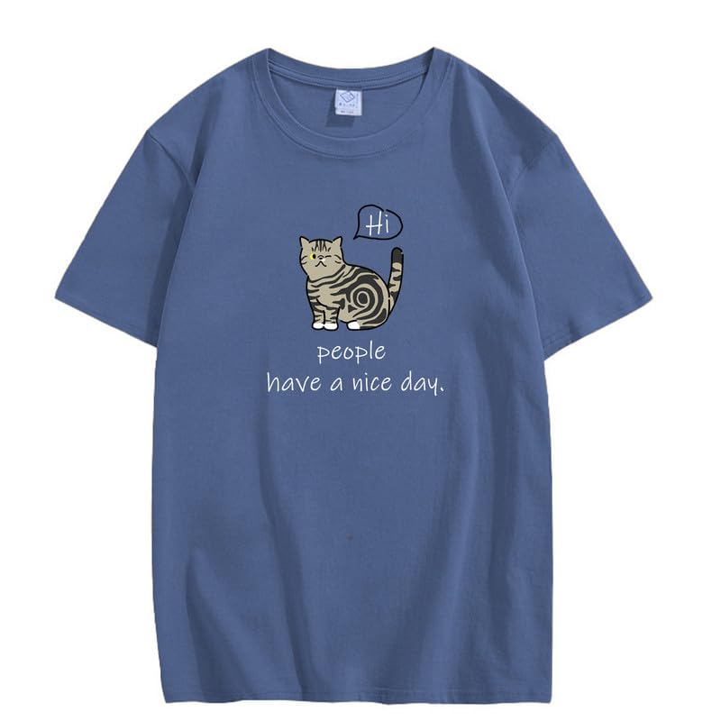 CORIRESHA Adolescente Lindo Gato Cuello Redondo Manga Corta Casual Letra Personalizada Camiseta