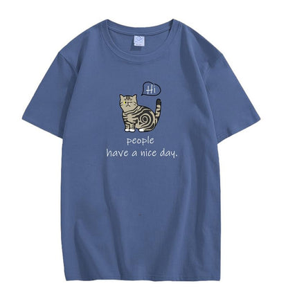 CORIRESHA Adolescente Lindo Gato Cuello Redondo Manga Corta Casual Letra Personalizada Camiseta
