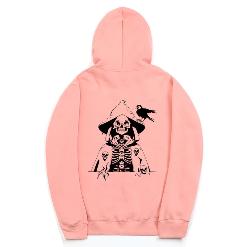 CORIRESHA Sudadera con capucha con estampado de calavera para mujer, manga larga, con cordón, informal, suave, unisex, para Halloween