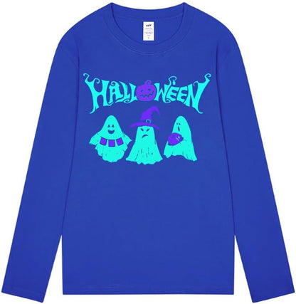 CORIRESHA Teen Ghost T-Shirt Crewneck Long Sleeve Cotton Harajuku Halloween Tops