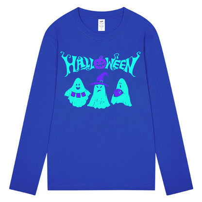 CORIRESHA Teen Ghost T-Shirt Crewneck Long Sleeve Cotton Harajuku Halloween Tops