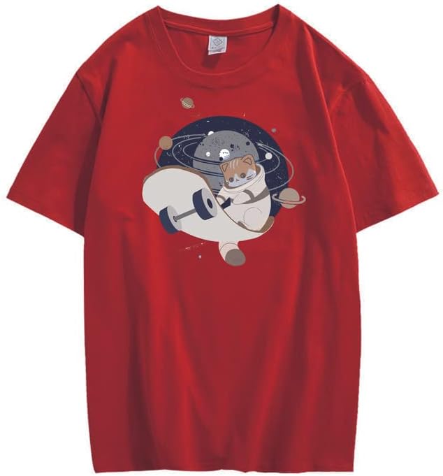 CORIRESHA Camiseta holgada de manga corta con cuello redondo y monopatín de gato lindo para adolescente