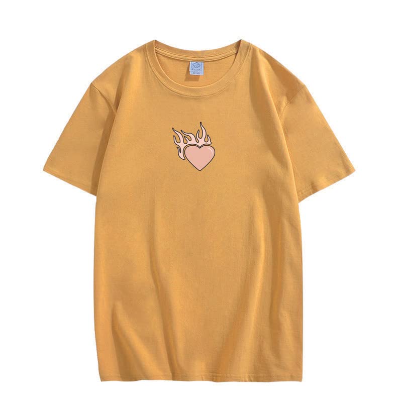 CORIRESHA Adolescente Lindo Corazón Llama Cuello Redondo Manga Corta Casual Algodón San Valentín Camiseta