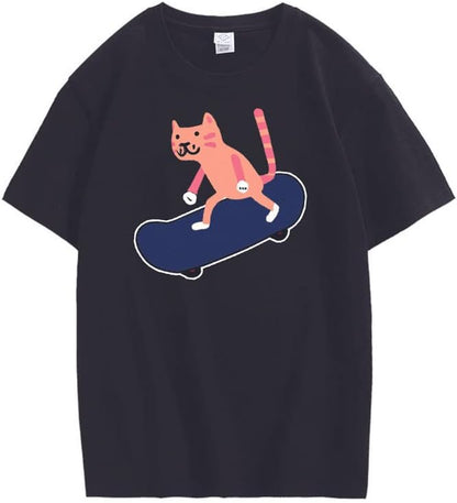 CORIRESHA Youth Skateboard Crewneck Short Sleeve Soft Loose Cat Lover T-Shirt