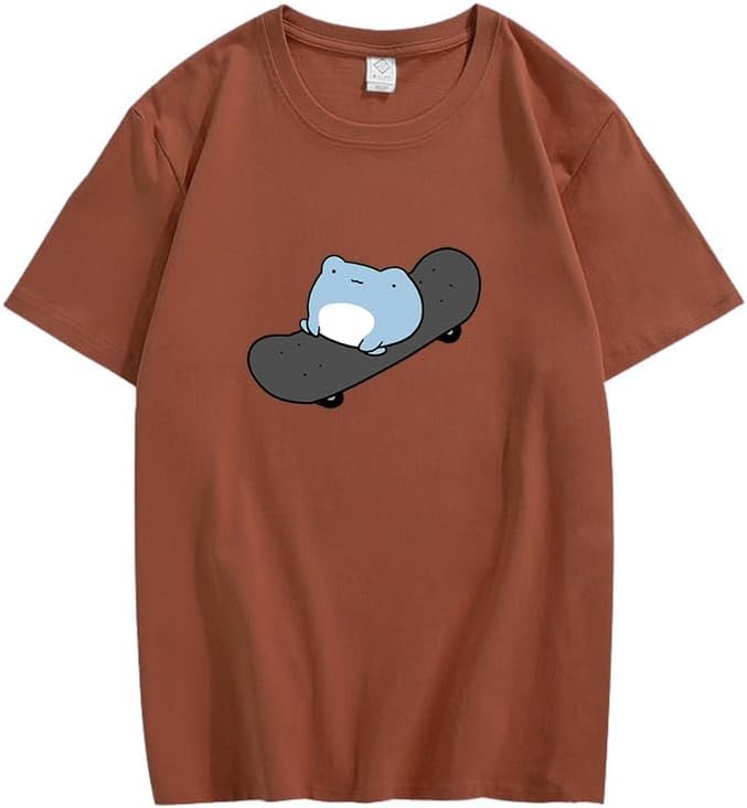 CORIRESHA Camiseta de skate de algodón de manga corta con cuello redondo y estampado de rana linda para adolescentes