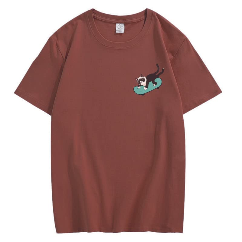 CORIRESHA Teen Kawaii Ropa Skateboard Cat Casual Cuello Redondo Camiseta de Algodón Suave