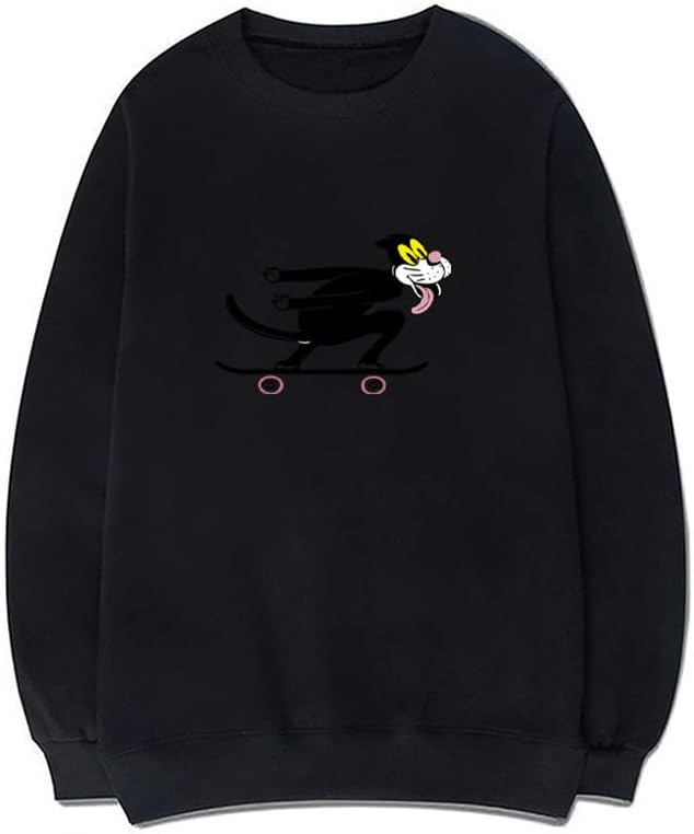 CORIRESHA Unisex Cute Cat Crewneck Long Sleeves Casual Cotton Skateboard Sweatshirts