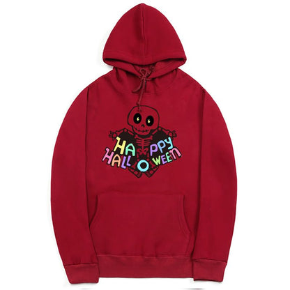 CORIRESHA Sudadera con capucha de esqueleto de Halloween para mujer, manga larga, con cordón y letras de bolsillo