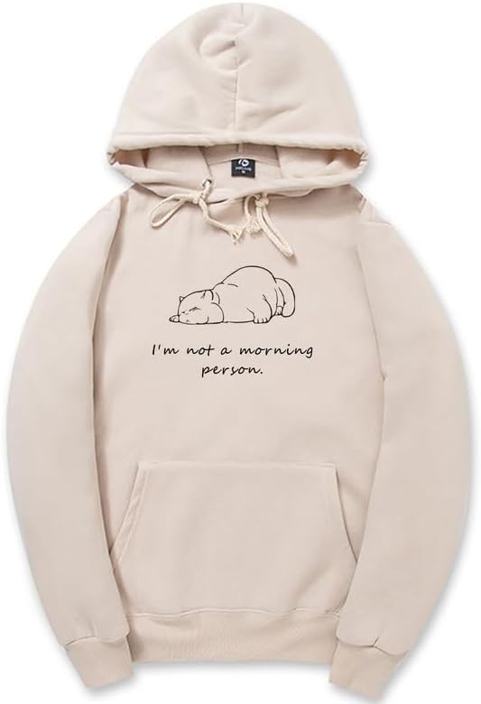 CORIRESHA Sudadera con capucha unisex con diseño de gato durmiendo, informal, de manga larga, con cordón y letras de algodón