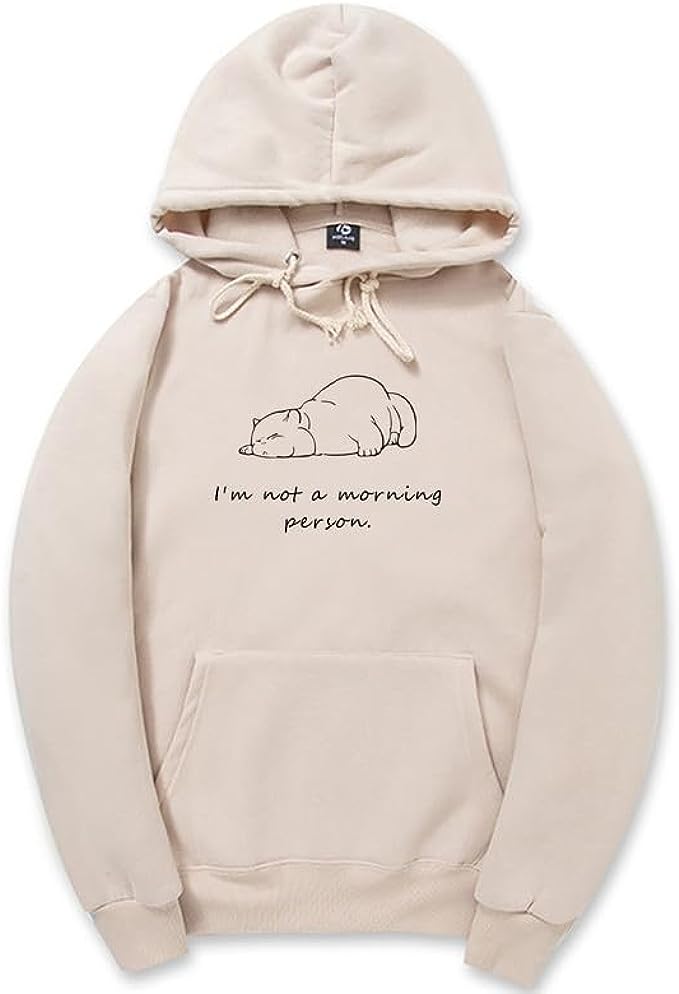CORIRESHA Sudadera con capucha unisex con diseño de gato durmiendo, informal, de manga larga, con cordón y letras de algodón