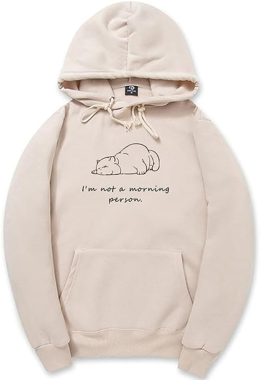 CORIRESHA Unisex Sleeping Cat Hoodie Casual Long Sleeve Drawstring Cotton Letter Sweatshirt