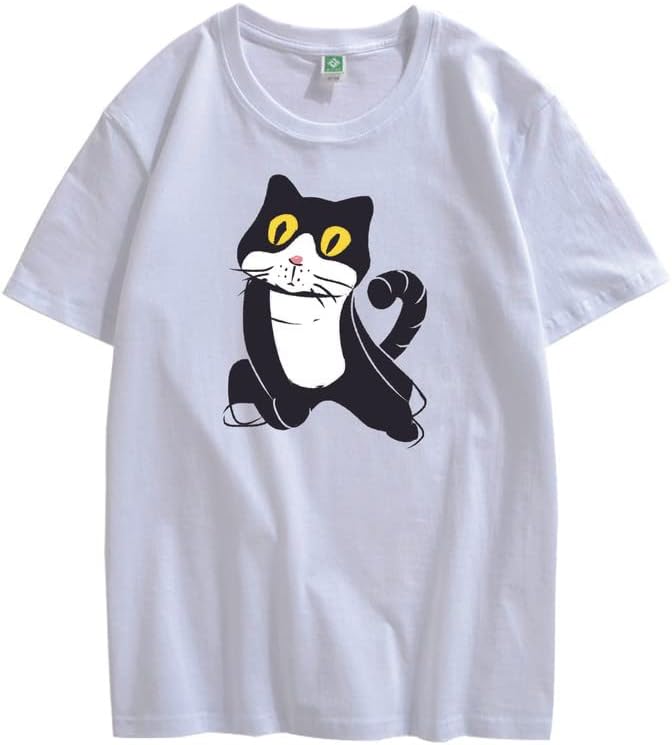 CORIRESHA Camiseta de gato lindo casual cuello redondo manga corta verano básico algodón tops