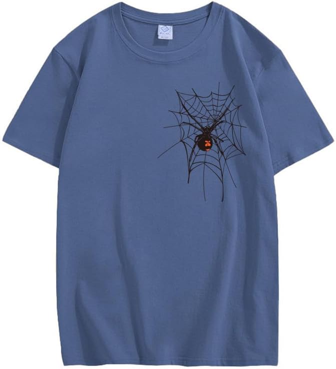 CORIRESHA Halloween Spider Web Camiseta Cuello Redondo Manga Corta Casual Adolescente Y2K Estética Ropa