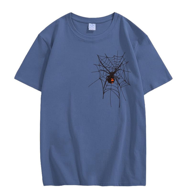 CORIRESHA Halloween Spider Web Camiseta Cuello Redondo Manga Corta Casual Adolescente Y2K Estética Ropa
