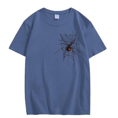 CORIRESHA Halloween Spider Web Camiseta Cuello Redondo Manga Corta Casual Adolescente Y2K Estética Ropa