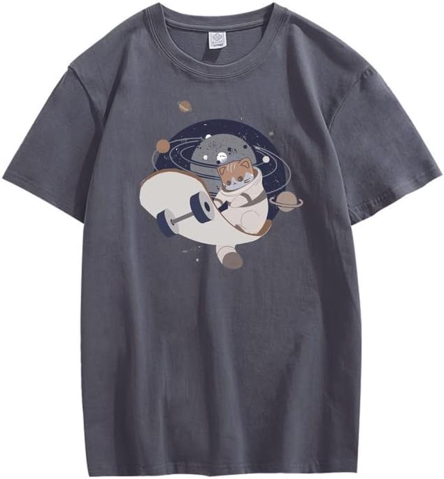 CORIRESHA Camiseta holgada de manga corta con cuello redondo y monopatín de gato lindo para adolescente