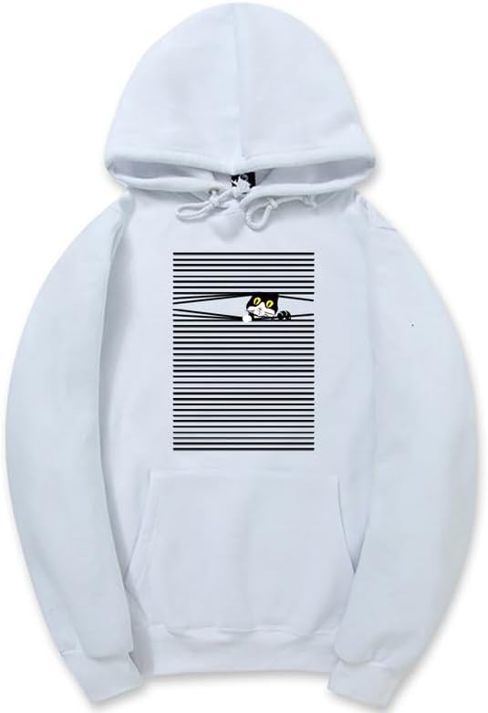 CORIRESHA Funny Cat Hoodie Long Sleeve Drawstring Kangaroo Pocket Striped Sweatshirt