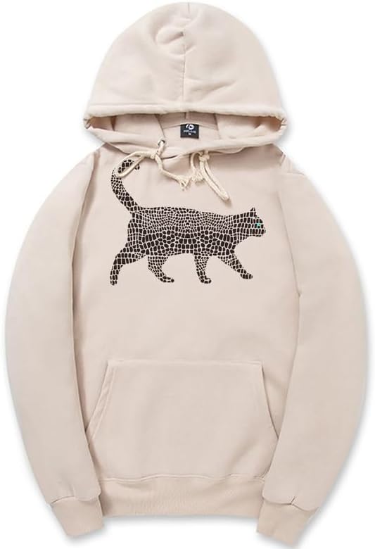 CORIRESHA Spotted Cat Long Sleeve Drawstring Cotton Cute Animal Hoodie Sweatshirt