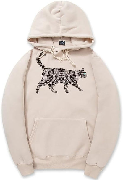 CORIRESHA Spotted Cat Long Sleeve Drawstring Cotton Cute Animal Hoodie Sweatshirt