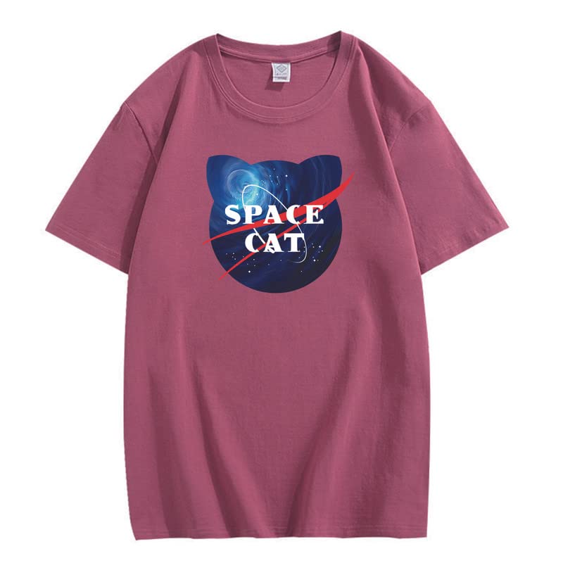 CORIRESHA Space Lover Casual cuello redondo manga corta lindo gato talla grande camiseta unisex