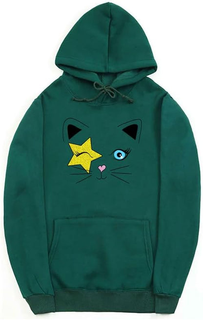 CORIRESHA Cat Lovers Hoodie Long Sleeve Drawstring Stars Teen Y2k Graphic Sweatshirt