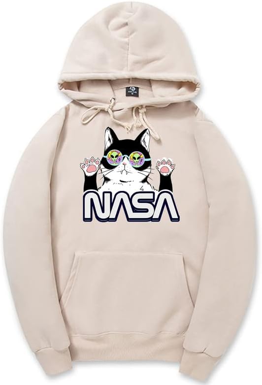 CORIRESHA Cat Lover Linda sudadera con capucha informal de manga larga con cordón y acogedora sudadera de la NASA para adolescentes