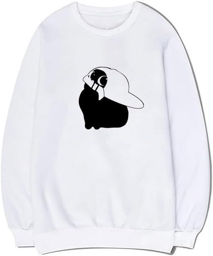 CORIRESHA Funny Wear Hat Cat Sweatshirt Crew Neck Long Sleeve Basic Cotton Pullover