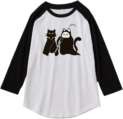 CORIRESHA Camiseta de manga raglán con diseño de gato fantasma y ropa de Halloween para adolescentes