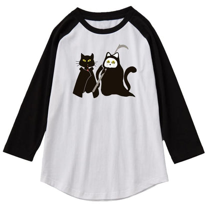 CORIRESHA Teen's Halloween Clothing Cute Ghost Cat Graphic Raglan Sleeve T-Shirt