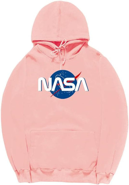 CORIRESHA Fashion NASA Logo Hoodie Long Sleeve Drawstring Kangaroo Pocket Cotton Sweatshirt